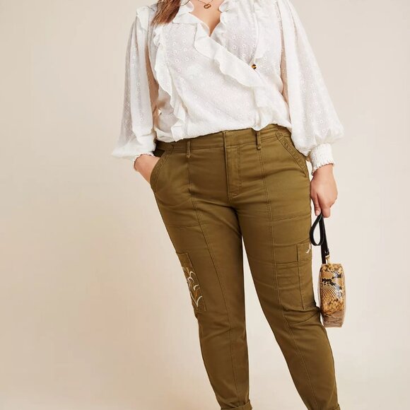 Austen Embroidered Utility Pants in Moss Green  Size 18W - Picture 1 of 16